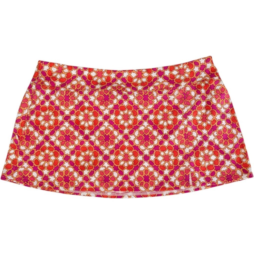 Lands End Pink Orange Geometric Mosaic Print Swim Skirt Skort Size 16 Beach